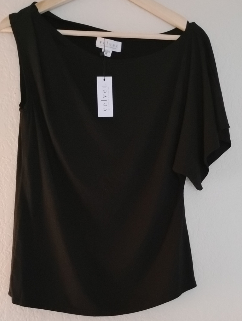 Velvet Black One-Shoulder Draped Sleeve Top